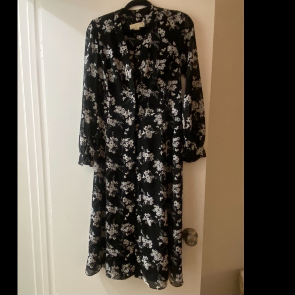 Michael Kors button down black floral long sleeve maxi dress
